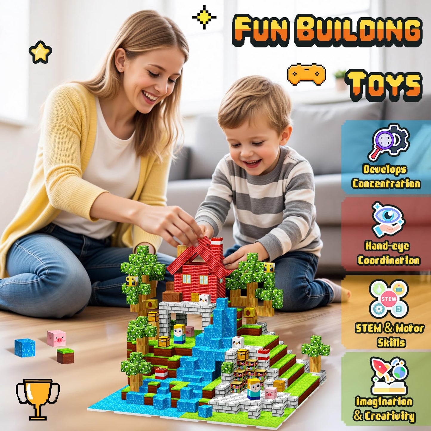 Magnetic Blocks - Magnetic Building Toys 100PCS with 4PCS Bases, Travel Magnetic Tiles Game for Kids, Mini Magnetic Tiles for Toddler Boys Age 3-5 4-8 8-12, STEM Sensory Outdoor Travel Toys Gifts