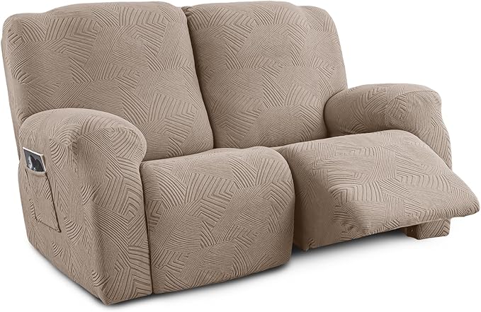 Recliner Loveseat Covers with Console, 6-Piece Stretch Geometric Strokes