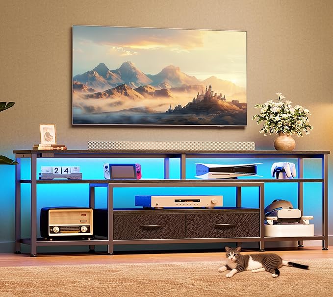 Huuger 63 Inch LED TV Stand for 65 70 Inch TV, Entertainment Center