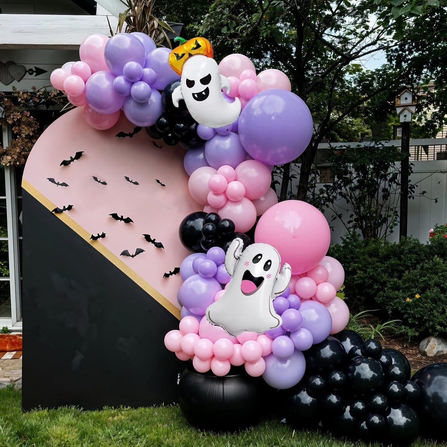 Halloween Balloon Arch Garland Kit,Black Pink Purple Ghost Foil Pumpkin Ghost Balloons for Family Halloween Party Background Classroom Decorations Cosplay Theme Party