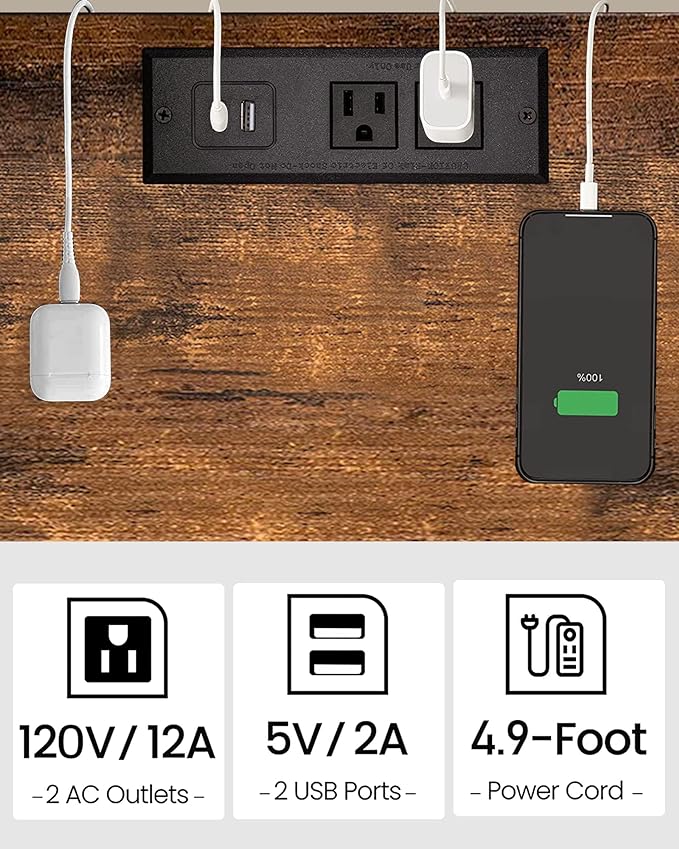 TUTOTAK End Table with Charging Station, Side Table with USB Ports and Outlets