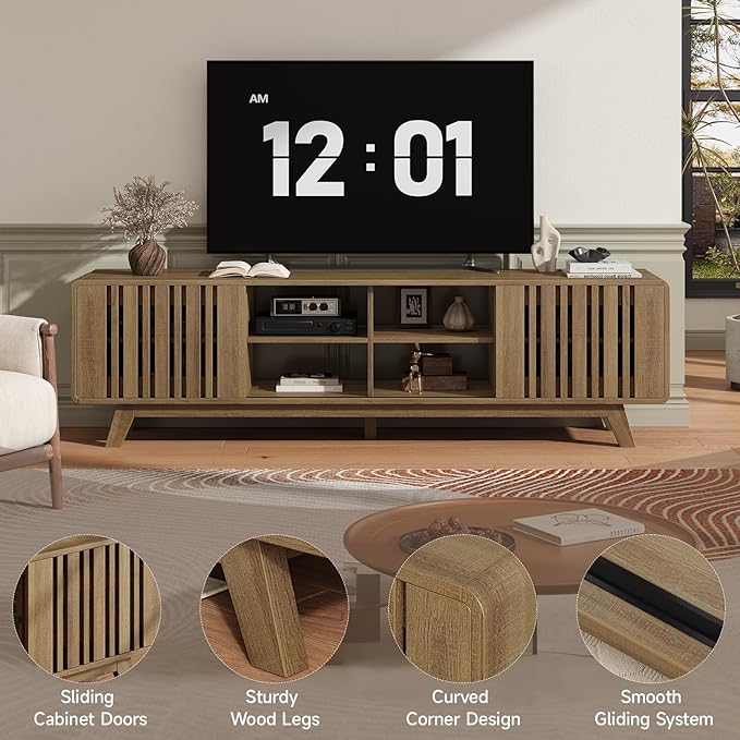 ONBRILL 70-Inch TV Stand for TVs up to 80 Inch, Mid-Century Modern Television