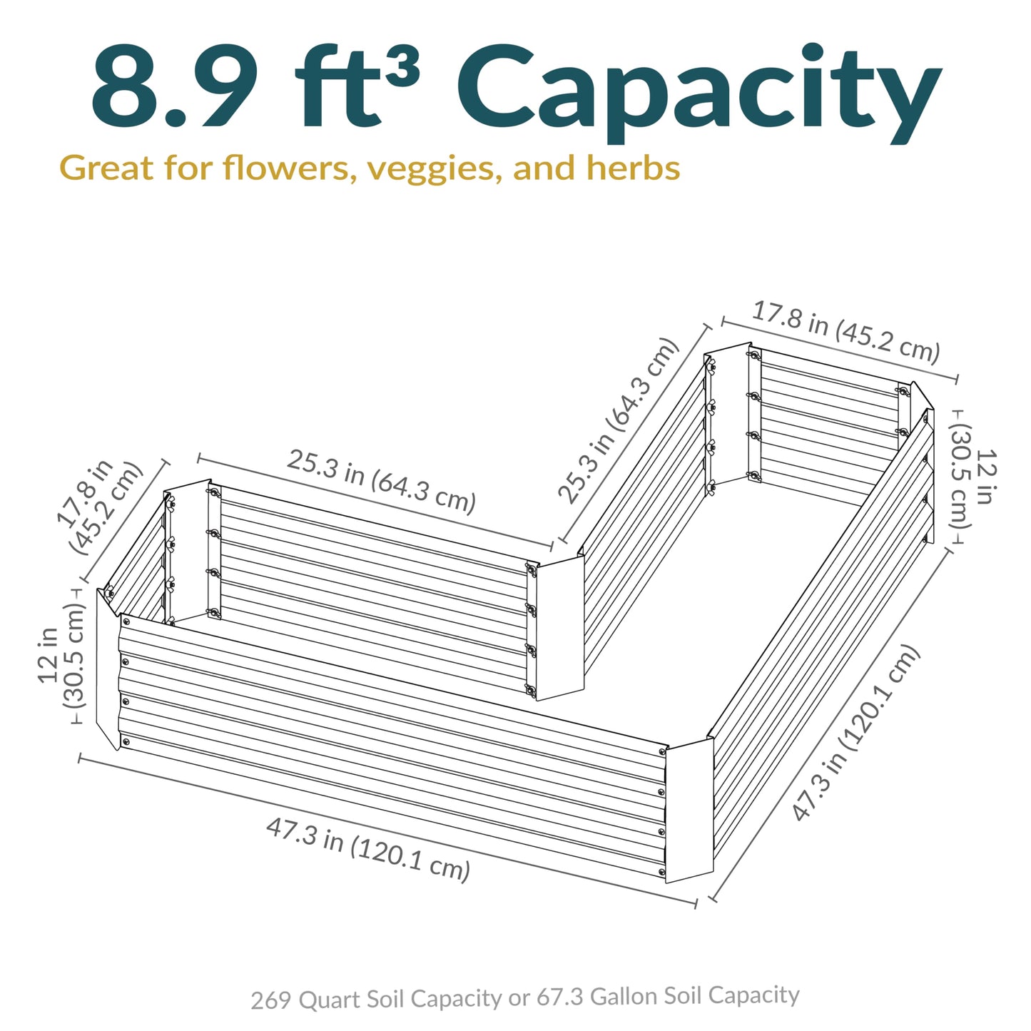 Sunnydaze Galvanized Raised Garden Bed - Outdoor Planter Box for Backyard or Patio - Steel Metal Raised Bed for Gardening Vegetables, Flowers, Herbs - 47 x 47 x 12 in - Silver - L-Shaped