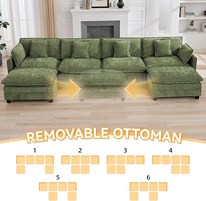147'' Sectional Cloud Deep Seat Couch, Oversized Chenille U Shaped Sectional