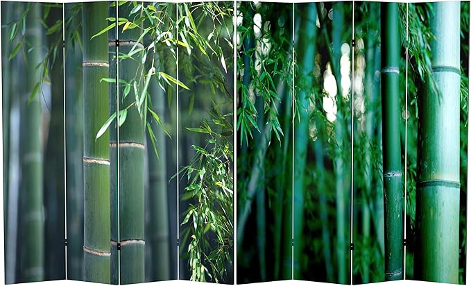 Red Lantern 6 ft. Tall Double Sided Bamboo Tree Canvas Room Divider 4 Panel 4