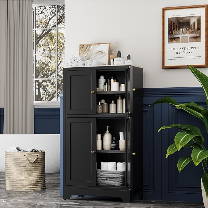 YAUWOH Bathroom Floor Cabinet, Metal Storage Cabinet