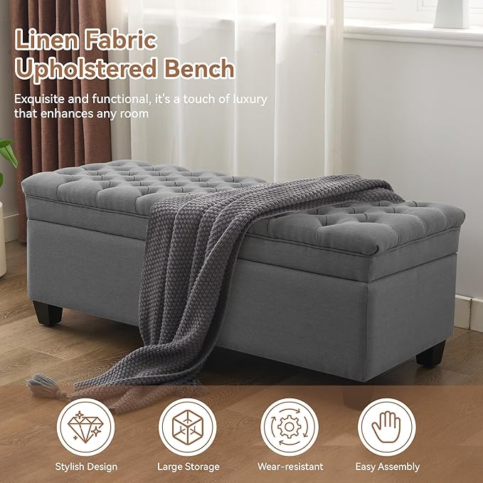 WUTUTUEE 51" Fabric Storage Ottoman Bench, Upholstered Rectangle End of Bed