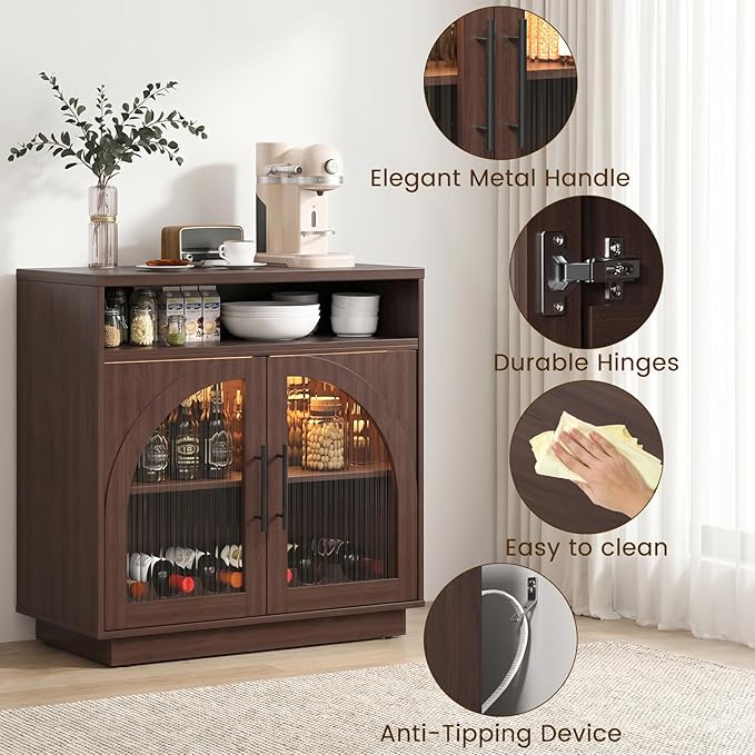Sideboard Buffet Cabinet with Storage, 31.5" Coffee Bar Cabinet with LED Lights