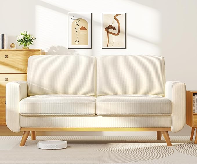 Vesgantti 68" Loveseat Sofa Beige, Comfy Corduroy Couch