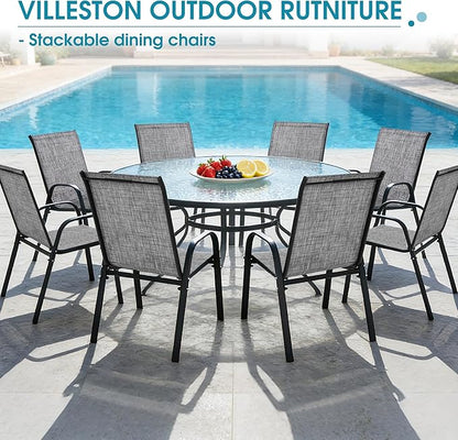 Outdoor Stackable Chairs Set of 8, Stacking Patio Chairs with Textilene Fabric, Outside Furniture for Garden Backyard Balconie Poolside Deck, Grey