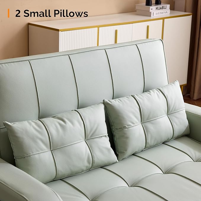 VINGLI Green Futon Sofa Bed Convertible Loveseat Sleeper Couch, Faux Leather