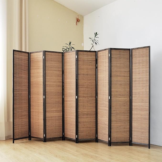 8 Panel Bamboo Room Divider Screen, 5.6 FT Tall Bamboo Divider Folding Panel