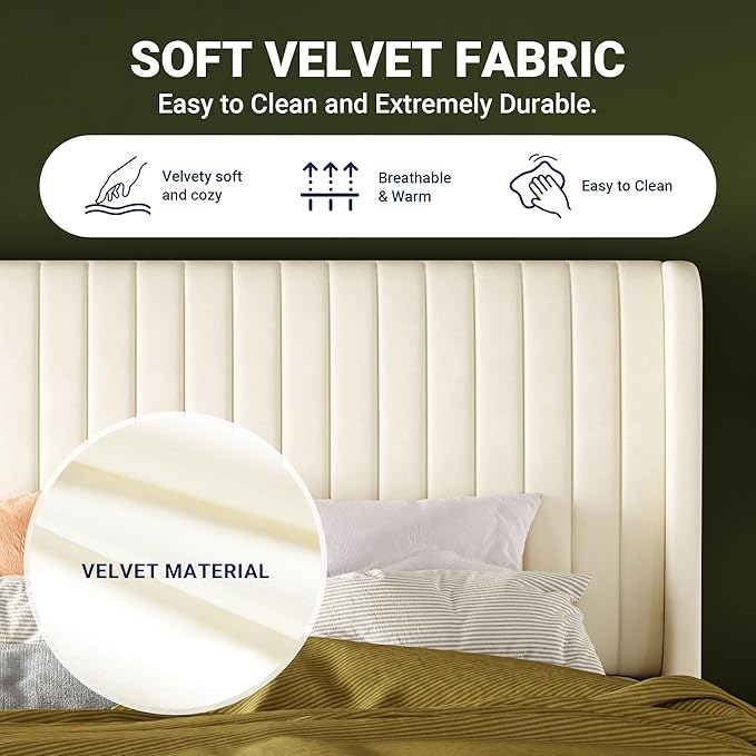 Allewie King Size Velvet Bed Frame/Vertical Channel Tufted Wingback