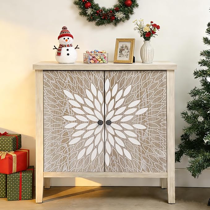2-Door Carved Modern Storage Cabinet