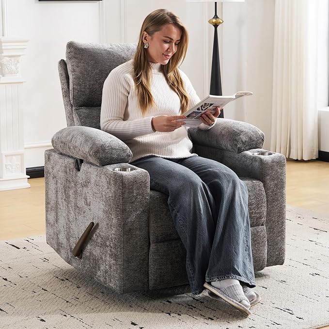 Swivel Rocker Recliner with Adjustable Armrests, Rocking Nursery Chair with