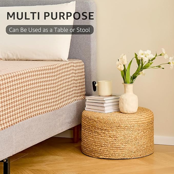 Handwoven Seagrass Ottoman Stool — Natural Round Footstool, Eco‑Friendly Accent