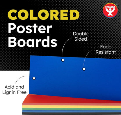 Hygloss Small Colored Poster Board 4x11 - 100 Assorted Standard Color Poster Boards Bulk Pack - Red, Yellow, Green, Blue, Black - 10 Pt. Thickness Poster Board Paper - Posterboard Multipack 4" x 11"