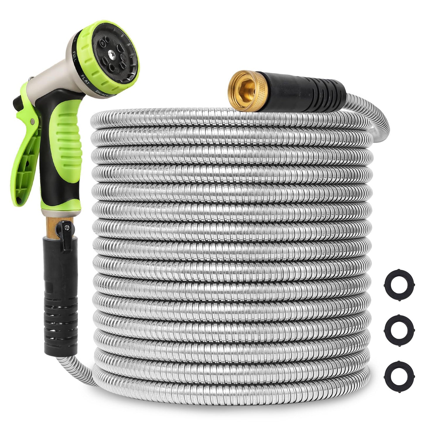 Svansea Metal Garden Hose 25ft Stainless Steel Hose Heavy Duty Flexible Water Hose with 10 Way Spray Nozzle 3/4 Solid Brass Fittings-Outdoor Yard Lightweight No Kink Leak Resistant Water Pipe