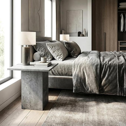 HNY Small Square Side Table Grey Wood Bedside Table 20" Modern End Table Concrete Texture Finish for Living Room, Reception Room, Home Office,Industrial Minimalist