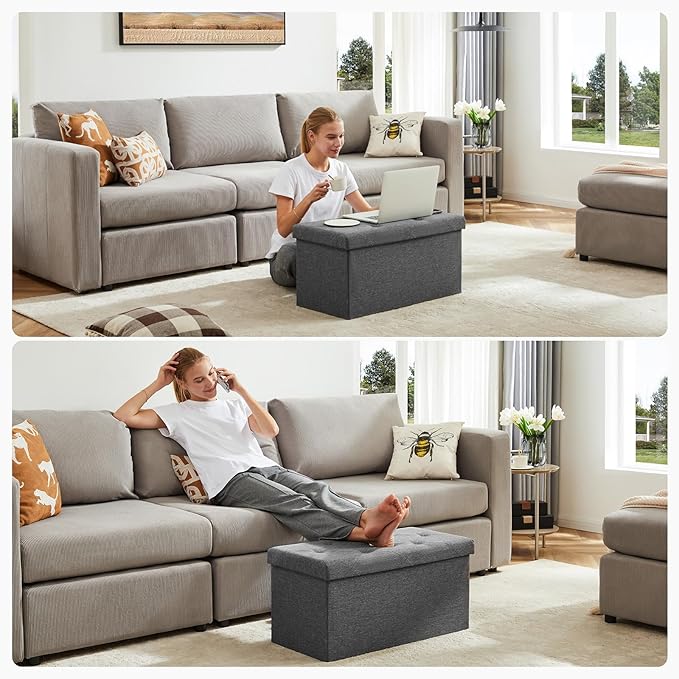 DUMOS 30 Inch Folding Storage Ottoman Bench, Large Hidden Storage Chest