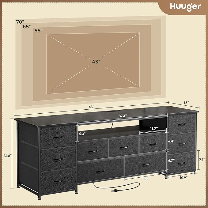 Huuger 63 Inch TV Stand for 65, 70 Inch TV, 11 Drawer Long Dresser