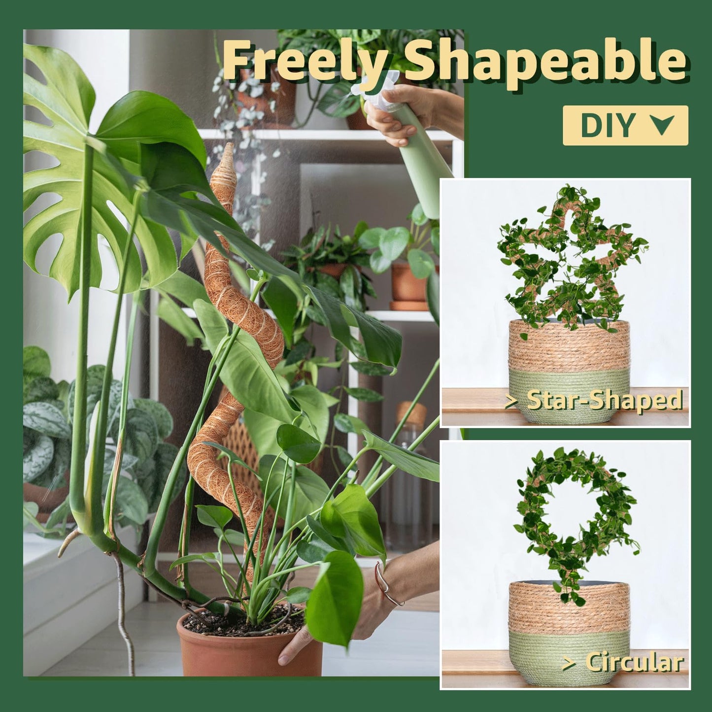 Vanut 2-Pack 28in Bendable & Sturdy Moss Pole for Climbing Plants, Coco Coir Plant Support Stakes for Monstera, Pothos Vines, Philodendron, Fishbone Cactus & Indoor Tropical Houseplants