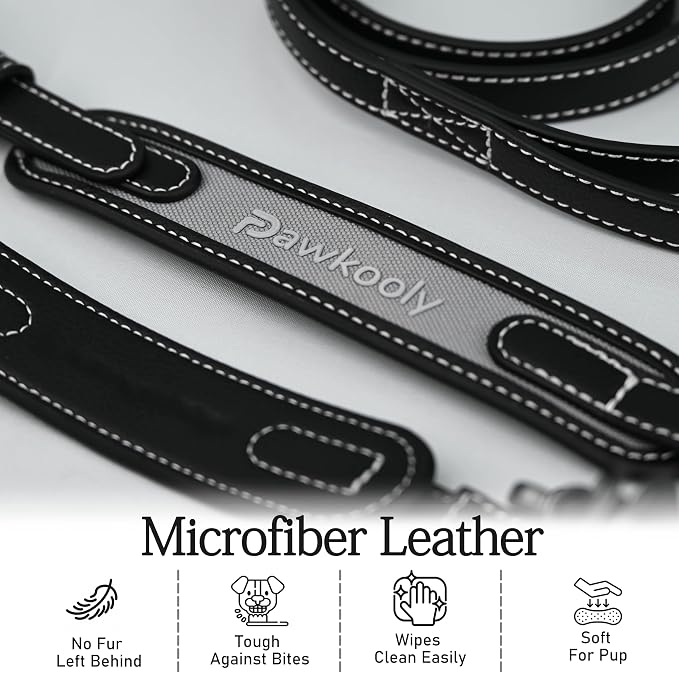 MagEase Dog Collar with 4FT Leash | Adjustable | Anti-Wrinkle, Bite & Stain-Resistant Leather | Soft & Skin-Friendly | 450LB Escape-Proof Magnetic Buckle (Black, Large)
