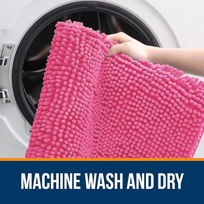 OLANLY Large Bathroom Rugs 47x32, Extra Soft Absorbent Chenille Bath Rugs, Rubber Backing Quick Dry, Machine Washable Bath Mats for Bathroom Floor, Tub and Shower, Home Decor Accessories, Hot Pink