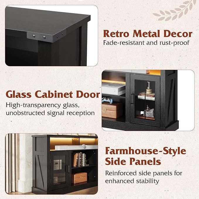 WLIVE Farmhouse TV Stand for 65 Inch TV, Tall Entertainment Center