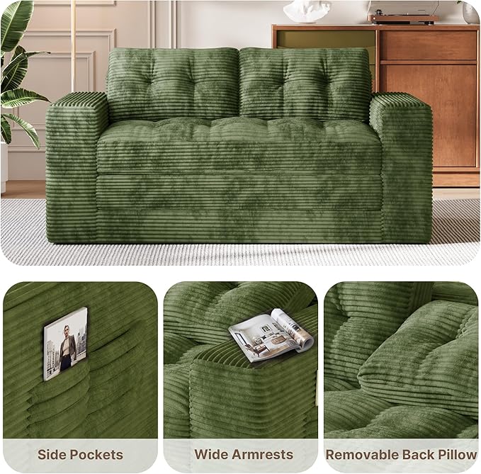 Gizoon Convertible Futon Sofa Bed, Aesthetic Portable Corduroy Sleeper Sofa