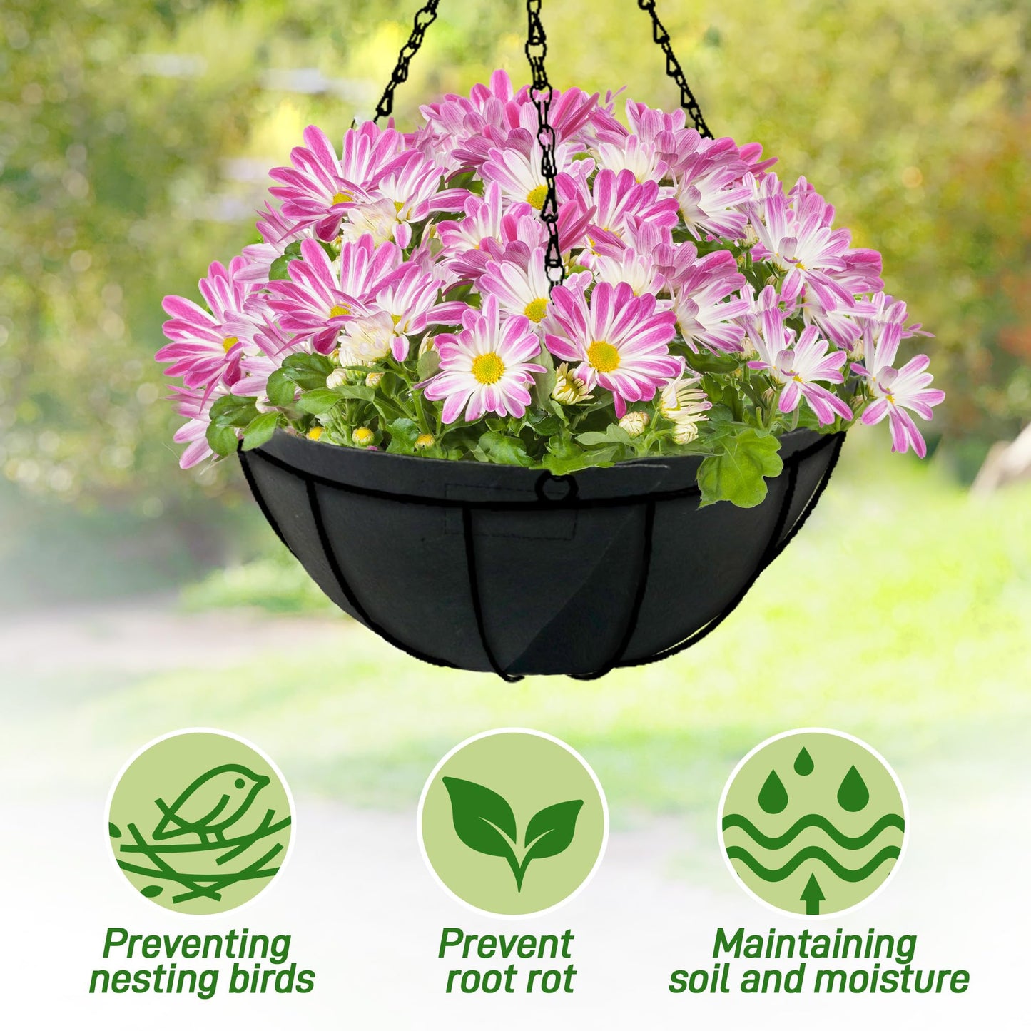 Sumloty 4 Pack 14 Inch Fabric Planter Basket Liner- Felt Flower Pot Liners Replacement Coco Fiber Liner for Hanging Basket Flowers Round Hanging Basket Liners Prevent Birds from Nesting