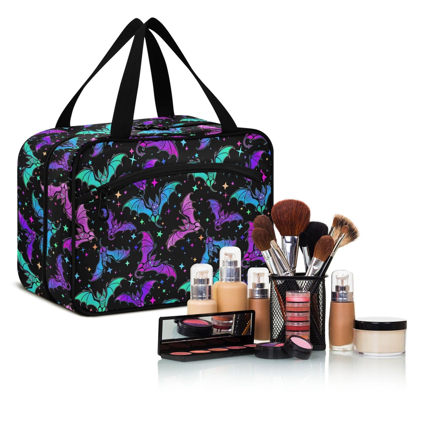 MNSRUU Hanging Toiletry Bags for Women Travel, Gothic Halloween Luminous Bats Toiletry Organizer Portable Travel Toiletry Bags Clear Wash Bags Makeup Bag Cosmetic Bag