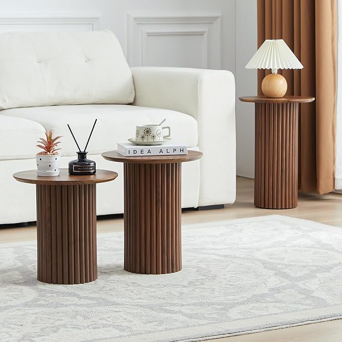 Bifins Round Nesting Coffee Table Set of 3, Mid Century Modern Fluted Coffee