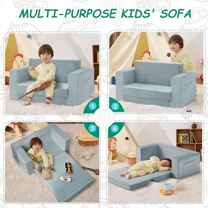 Kids Couch, 2-in-1 Toddler Chair Comfy 1-3 Years, Convertible Kids Chair