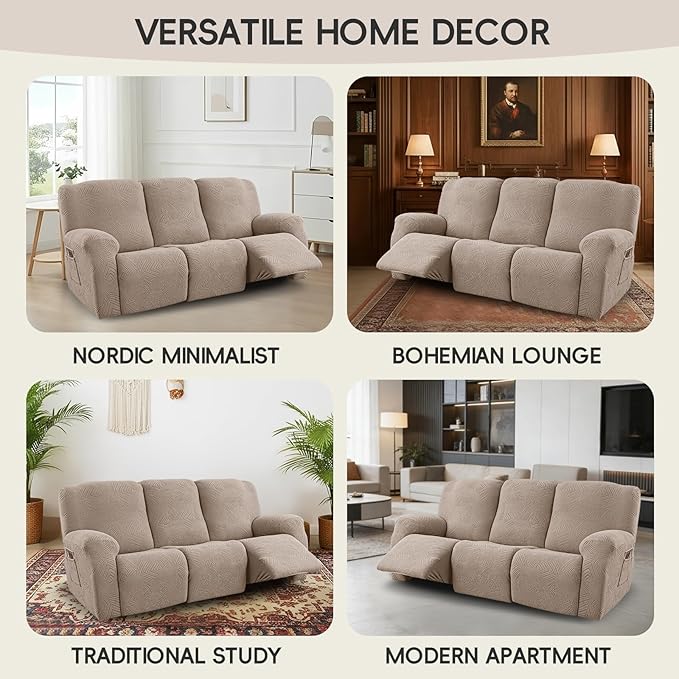 5-Piece Recliner Sofa Covers, Stretch Geometric Strokes Jacquard Recliner Sofa