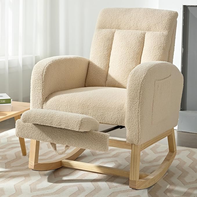 NIOIIKIT Modern Nursery Rocking Chair, Teddy Upholstered Rocking Chair