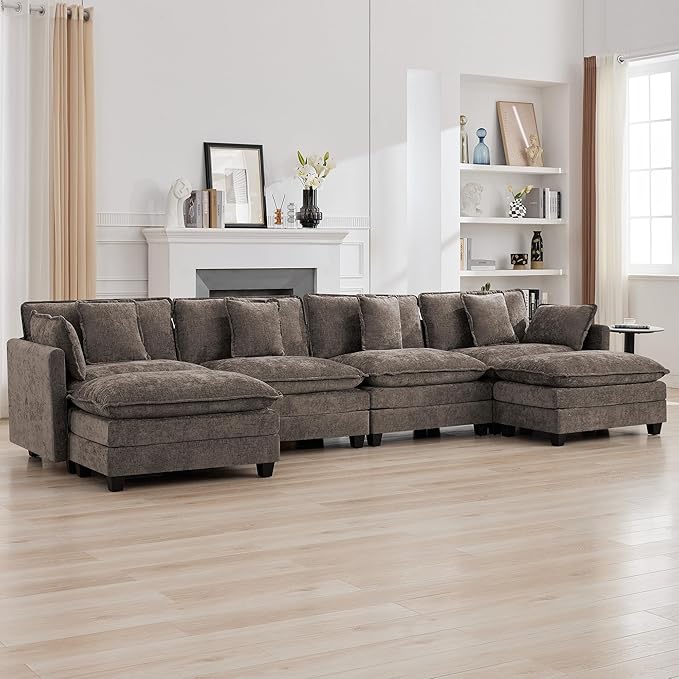 147'' Sectional Cloud Deep Seat Couch, Oversized Chenille U Shaped Sectional