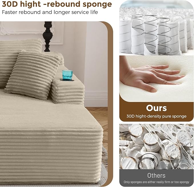 133" Oversized Cloud Boneless Sofa Couch