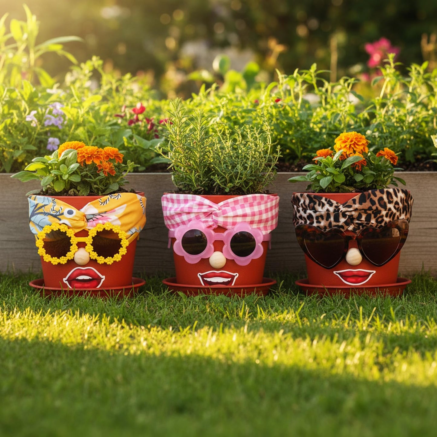SiliFine 6 Sets Funny Plastic Pots for Crafts Lady Face Flowerpots Include 6.6 Inch Planters Hair Band Decorative Glasses Wood Particle Lip Stickers Glue Points for DIY Crafts Garden Decor