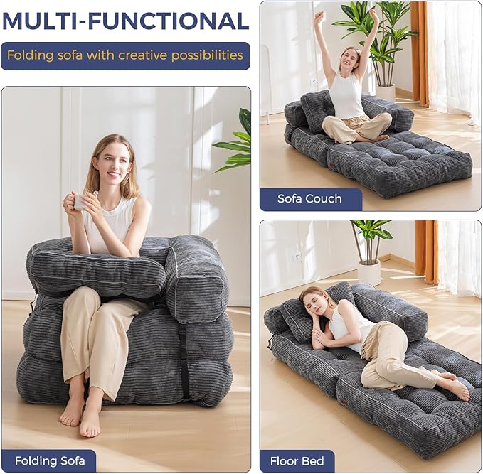 MAXYOYO Folding Sofa Bed, L-Shaped Convertible Sofa Bed