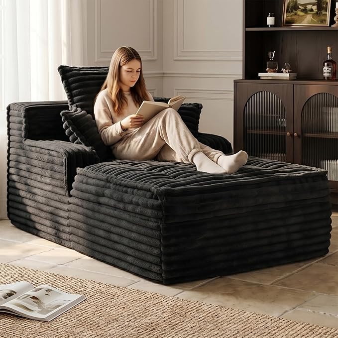 Boneless Chaise Lounge Couch Indoor, Small Corduroy Upholstered Sleeper Sofa