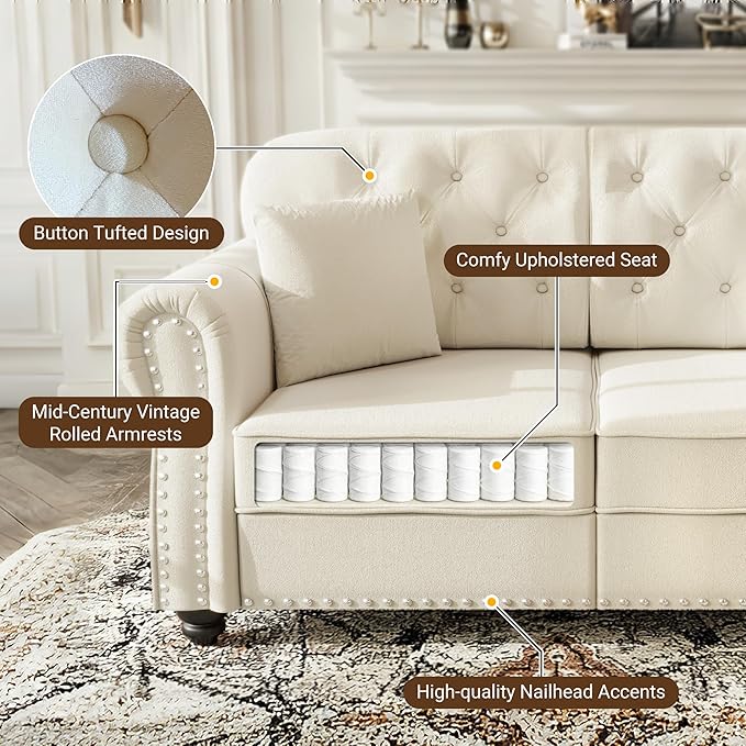 KEIKI 83" Velvet Chesterfield Sofa