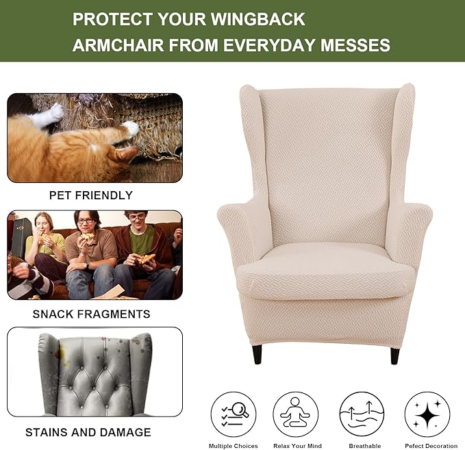 HAOYONG Jacquard Wingback Chair Cover Thickening Armchair Covers 2 Pieces