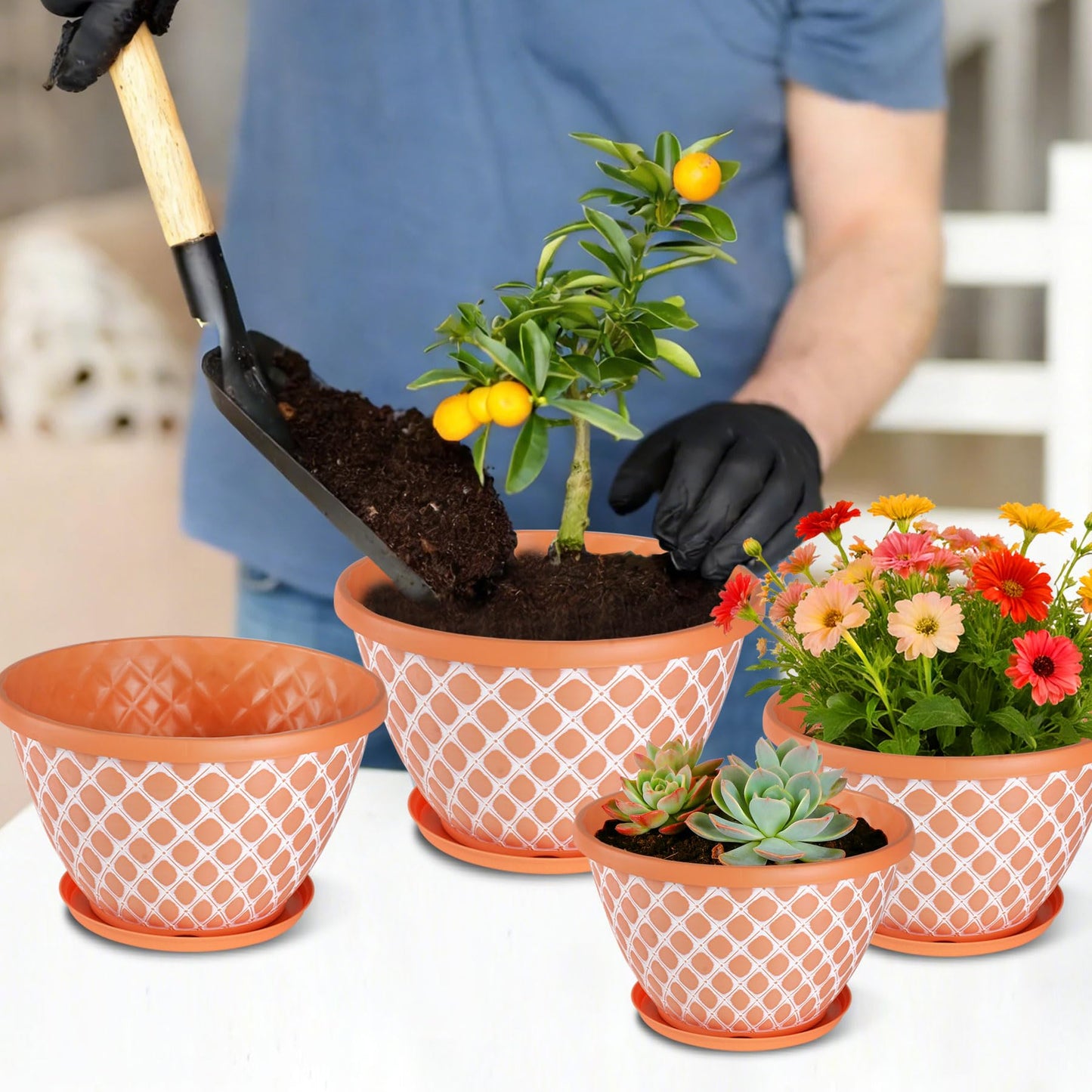 Nooulap 6 Pack 8 Inch Plant Pot, Flower Pots for Indoor Outdoor, Durable Decorative Planters for House Garden Plants Herbs Flowers Succulents