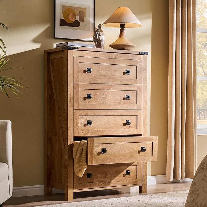T4TREAM Farmhouse 5 Drawers Dresser Chests