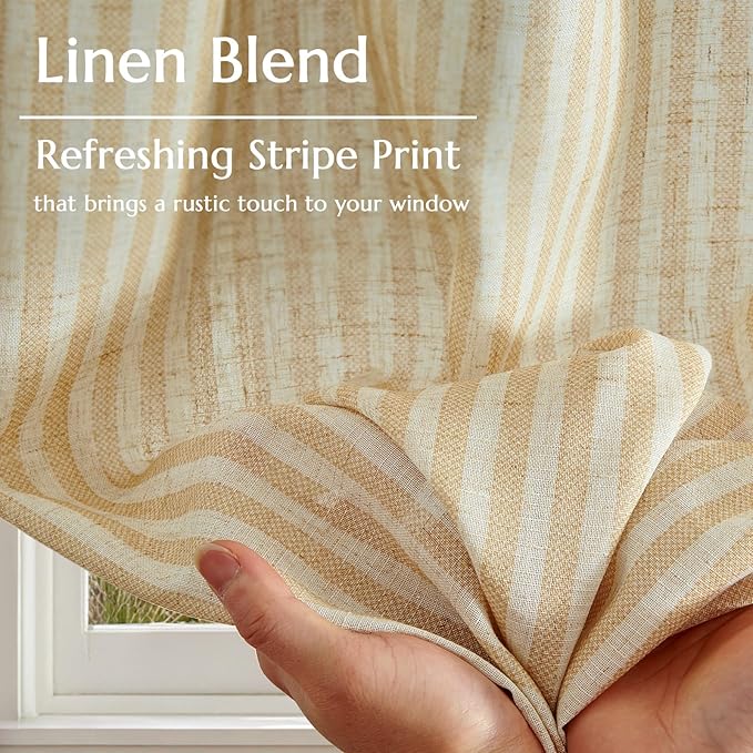 jinchan Linen Kitchen Curtains Striped Tier Ticking Stripe Pinstripe Cafe 36 Inch Length for Living Room Bathroom Farmhouse Rustic Curtains Rod Pocket 2 Panels Beige