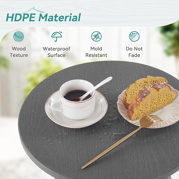 HDPS Outdoor Side Table, Small Round Side Table Weather-Resistant, Outdoor Side