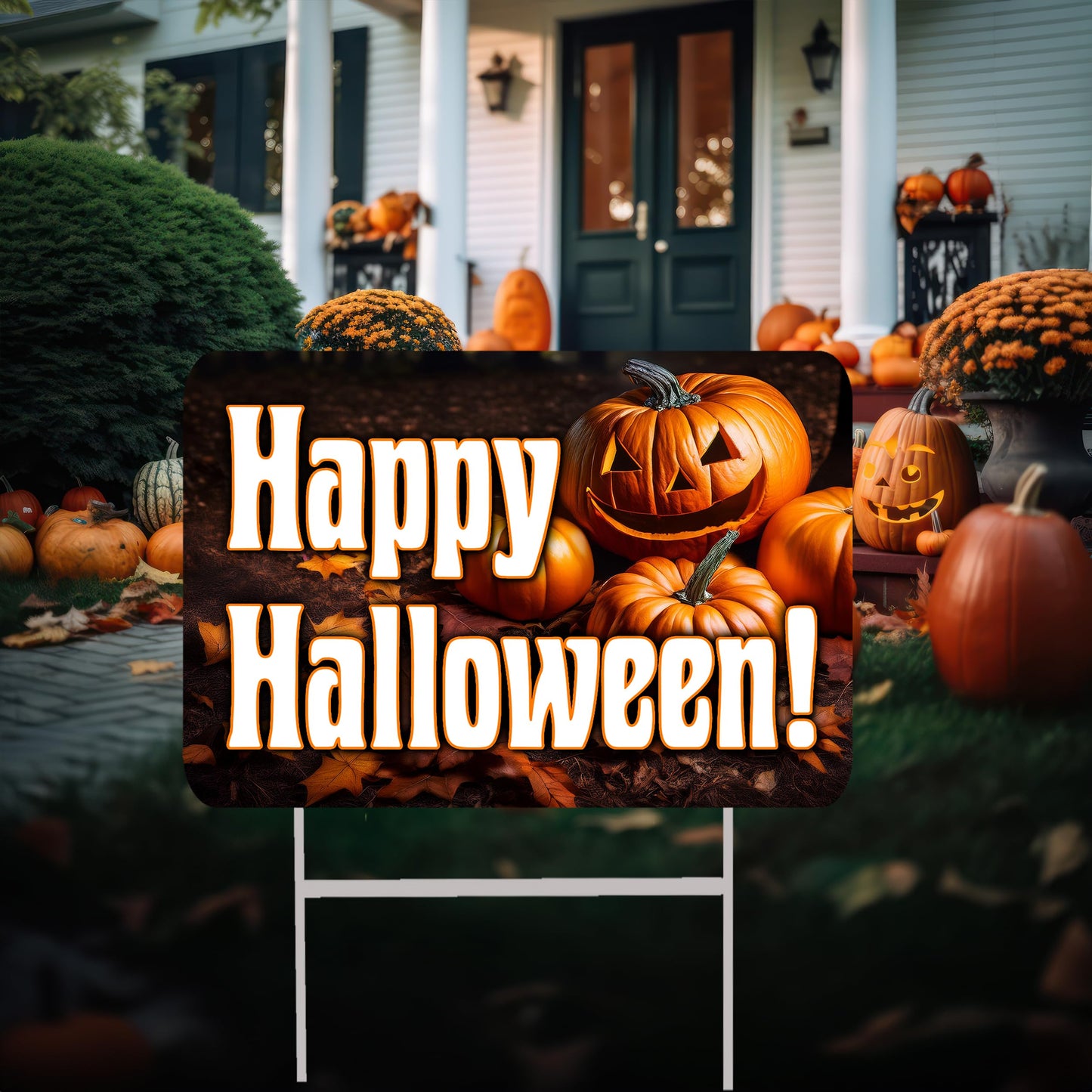 Large Happy Halloween Yard Sign Home Outdoor Lawn Decoration With Stakes Full Moon Bats Scary Spooky Decor 17x13 Inch