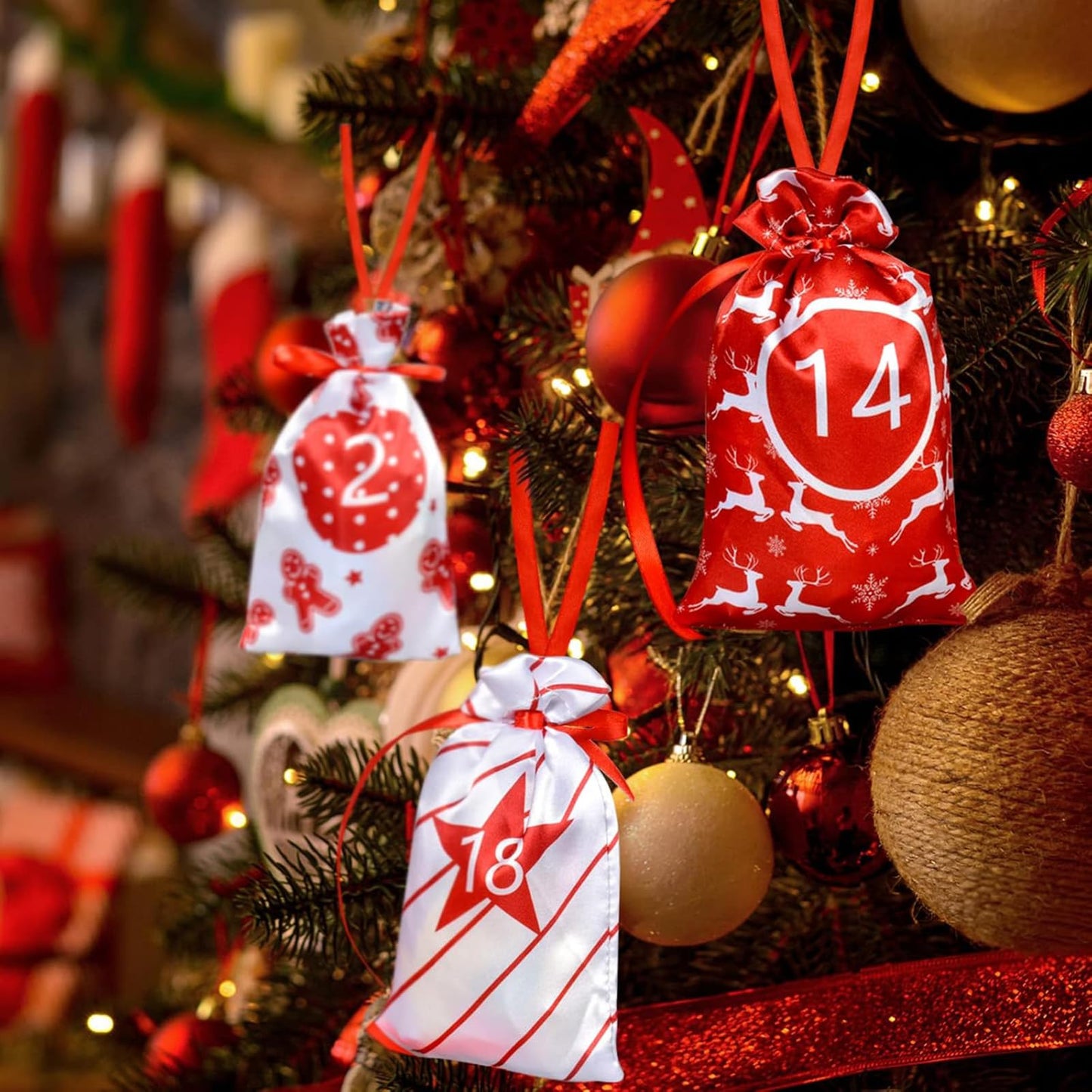 24 Pcs Christmas Drawstring Gift Wrap Bags Reusable Advent Calendar Bags Cute Xmas Candy Toys Goody Treat Bag Pocket for Holiday Weedings Birthdays Party Favor Home Storage Gift Bag