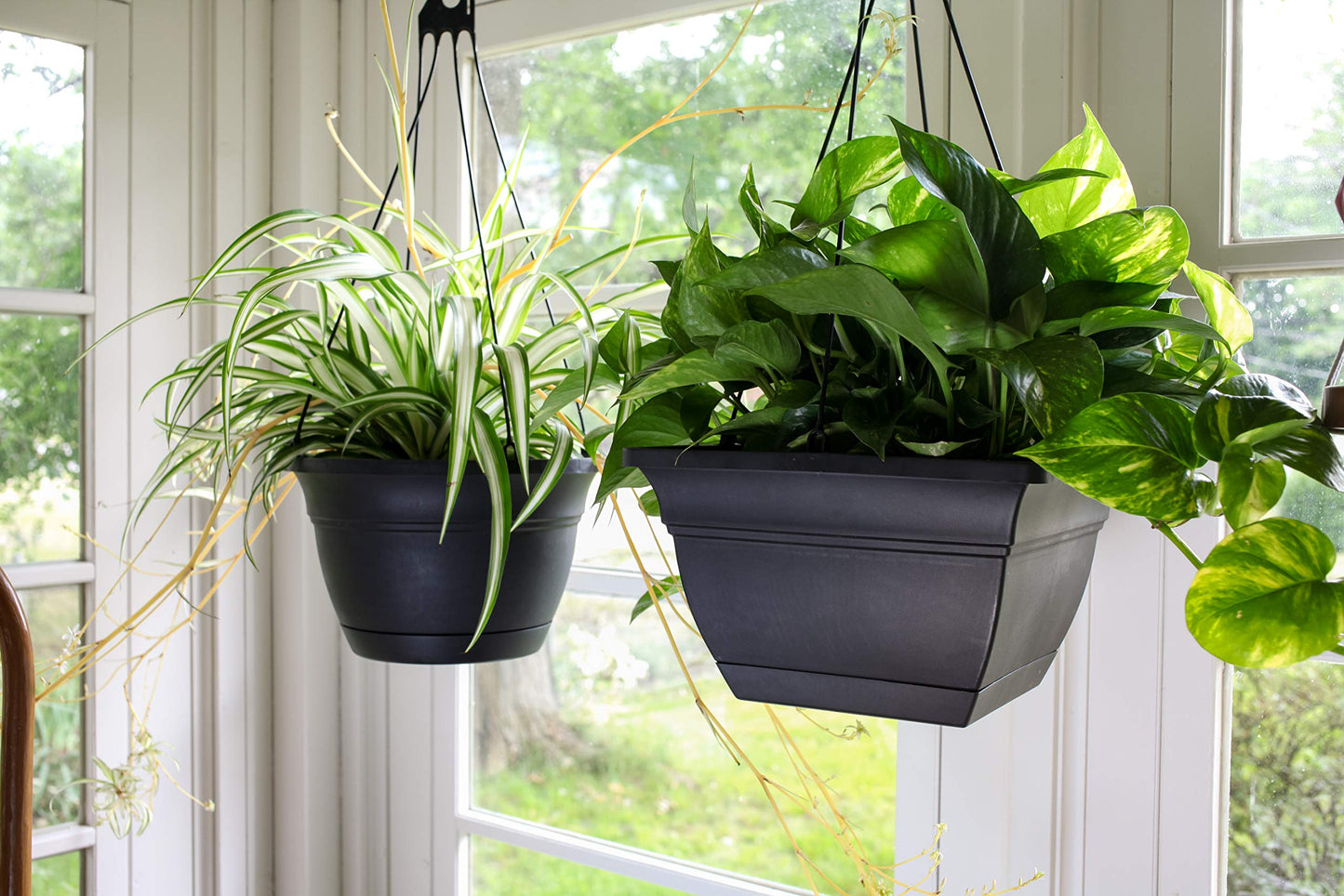 The HC Companies Eclipse Square Hanging Planter for Indoor Plants - Contemporary Hanging Plant Pot w/Attached Saucer - Lightweight & UV-Resistant Hanging Plant Holder (12" Chocolate, Pack of 2)